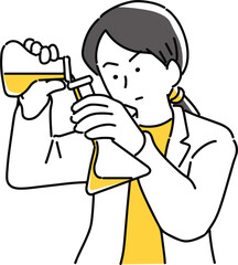 三角フラスコで実験している女性