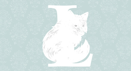 Fox monogram letter design, vintage ornamental background, animal silhouette illustration, decorative floral pattern, elegant wildlife artwork, baroque inspired wallpaper,