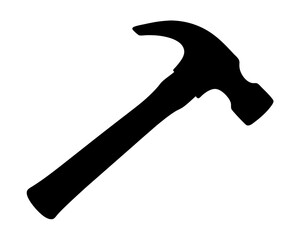 A silhouetted claw hammer in a white background suitable for construction