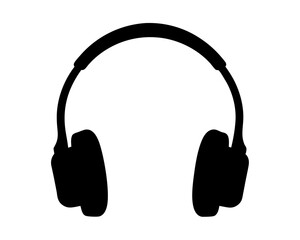 Black silhouette of over ear headphones on a white background ready to listen