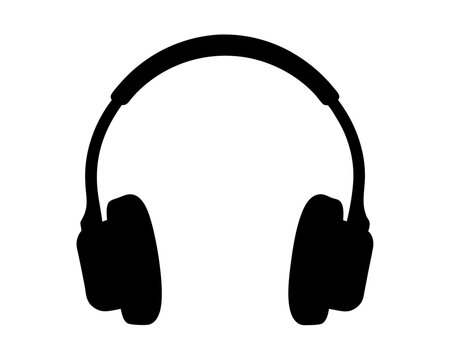 Black silhouette of over ear headphones on a white background ready to listen - Powered by Adobe