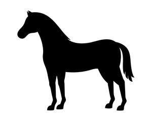 Elegant black horse silhouette standing gracefully against a pristine white background