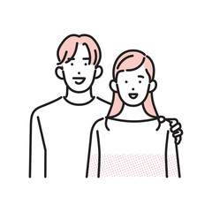 シンプル　イラスト　若い男女のカップルのイメージイラスト 人物