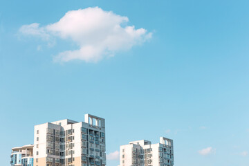 Fototapeta premium Summer Pastel Color Sky With Japanese Style Building Background