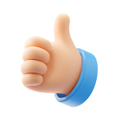3d icon of a cartoon hand giving a thumbs up gesture, isolated on transparent background