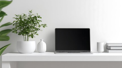 Fototapeta premium Minimalist Home Office with Laptop