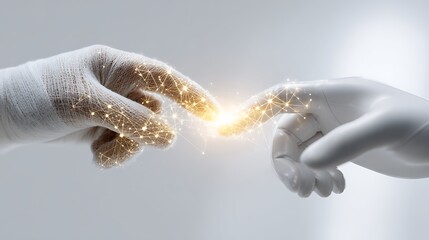 Hands Touching with Electric Atom Bond