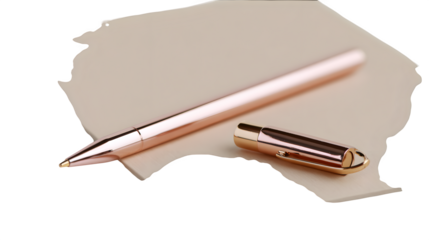 Rose gold stylus and pen placed on a beige desk pad
