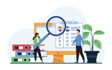 People Characters Choosing Best Candidate for Job. Hr Managers Searching New Employee. Recruitment Process. Flat Vector Illustration.