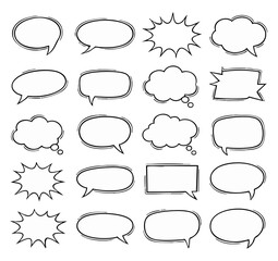 Obraz premium Hand-drawn Speech Bubble Set, Black and White Comic Style, Isolated Sketch Icon Design