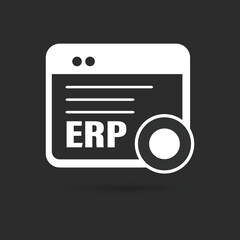 ERP, enterprise resource planning icon isolated solid outline on black and white background, ERP Dashboard, AI and Business icon