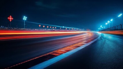 Night Race Track with Speed, and Lights. - Powered by Adobe