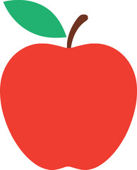 Flat Vector Graphic of a Red Apple with Green Leaf and Stem