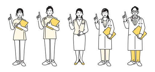 シンプル　イラスト　医療従事者の全身 人物セット