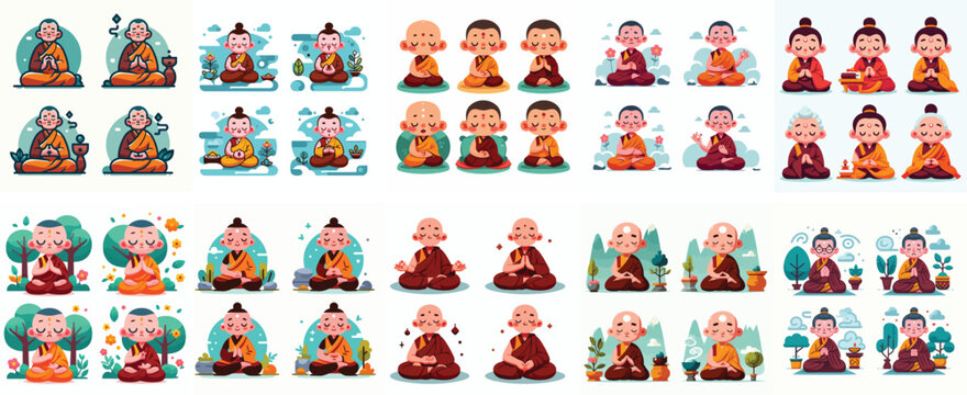 Tibetan monk meditating peacefully