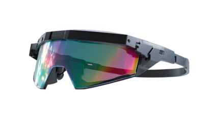 Floating Angular Visor Sunglasses with Reflective Chrome Lens, Dynamic Side Angle, Transparent PNG