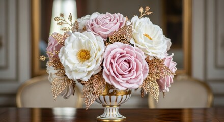 Elegant floral arrangement with soft pink and white blooms