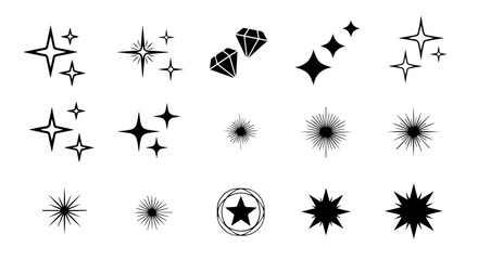 Fototapeta premium Abstract glowing light and glitter effects pack. Various vector symbols representing bright flashes, glints, and shiny surfaces.