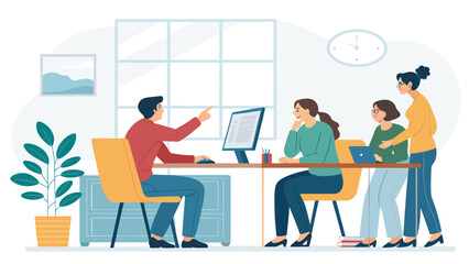 Teamwork and Collaboration: Diverse team working together on a project in a modern office. Ideal for presentations, websites, and marketing materials.