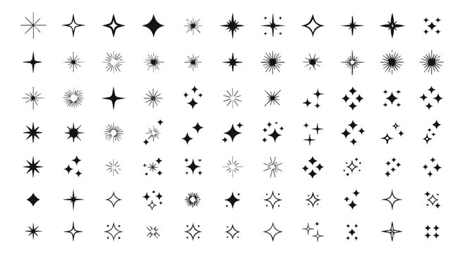 Clean and fresh sparkle icon set. Simple glyph symbols of shine and glimmer to indicate newness, cleanliness, or quality.

