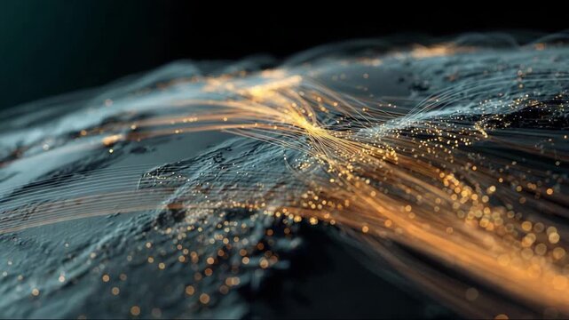 Abstract visualization of flowing light patterns on dark surface, representing the concept of big data, networks and Internet