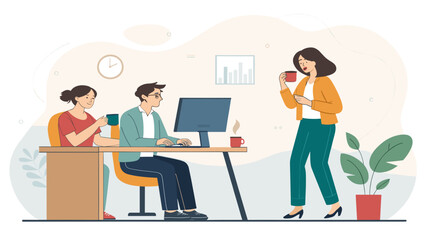 Diverse team collaborating in a modern office, perfect for website banners or presentations.