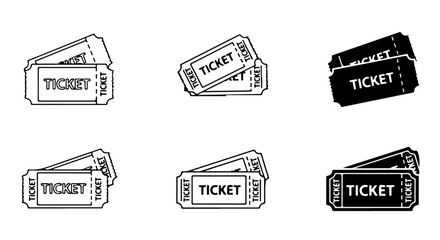 Pixel art ticket icon collection. Retro 8-bit vector symbols for video games, vintage arcade themes, and old-school event graphics.


