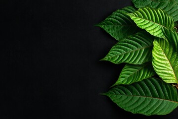 Kratom leaves on black background , (Mitragyna speciosa) , Generative AI