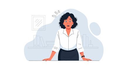 Surprised businesswoman in office setting, ideal for websites, presentations, or marketing materials.