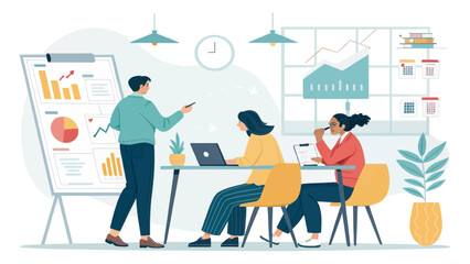 Diverse business team analyzing data and charts, perfect for presentations on teamwork, collaboration, or data analysis.