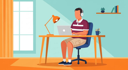 Man working from home on laptop, perfect for website banners or blog posts about remote work.