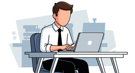 Faceless businessman working on laptop, ideal for website banners or business presentations.
