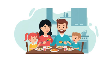 Happy family enjoying a meal together at home, perfect for family blogs or parenting websites.
