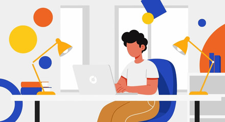 Person working on laptop at desk, ideal for website banners, blog posts, and presentations.