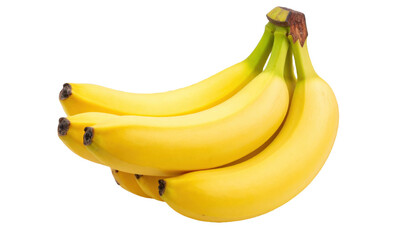 Closeup of a bunch of yellow bananas isolated on transparent png background 