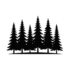 Obraz premium Silhouette of a pine forest isolated on white background