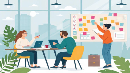 Teamwork, brainstorming and project planning. Illustration perfect for business presentations, websites and marketing materials.