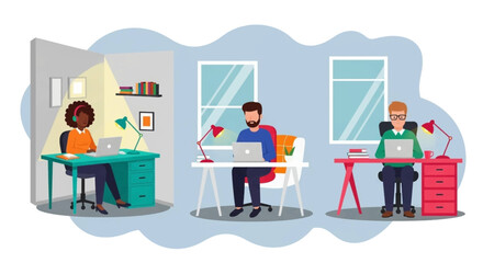 Diverse team working remotely from home offices. Ideal for website banners, blog posts, or presentations on remote work.