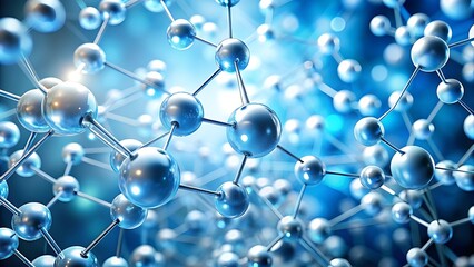 Abstract molecular structure with blue spheres and connecting lines in 3D render