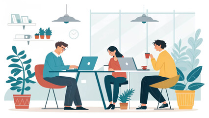 Teamwork in a modern office: Illustration perfect for websites, brochures, and presentations.