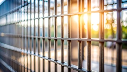 Metal bars silhouetted against a bright, blurry background