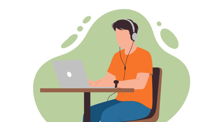 Man working on laptop with headphones, perfect for website banners or blog posts about remote work.