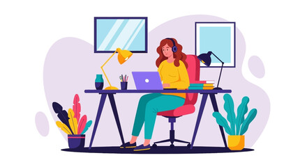 Young woman working from home on laptop, perfect for website banners or blog posts about remote work.