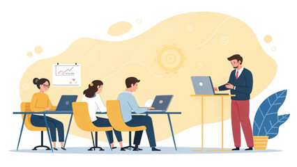 Teamwork, Business Meeting, Office Workers Collaboration, Project Presentation, Modern Workplace Illustration for Website or Brochure