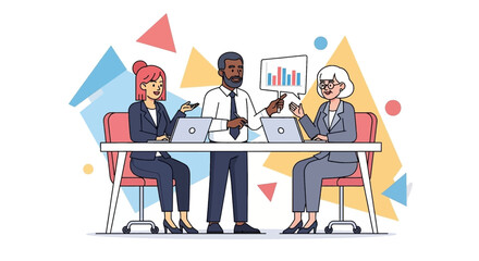 Diverse business team discussing data and strategy. Ideal for presentations, reports, and websites.