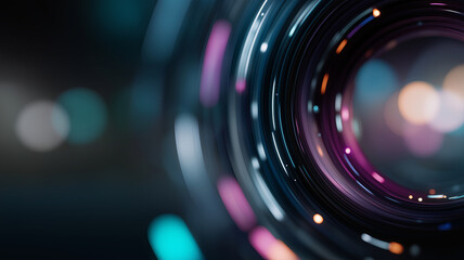 An abstract image showcases digital particle circles with noise and bokeh effects, representing data flow or technological patterns.