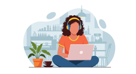 Woman working on laptop in a cafe, perfect for blog posts about remote work or freelance life.