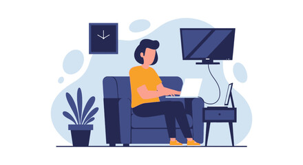 Person working from home on laptop, illustration for website or blog.