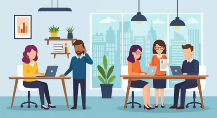 Diverse team collaborating in a modern office, perfect for website banners or company brochures.