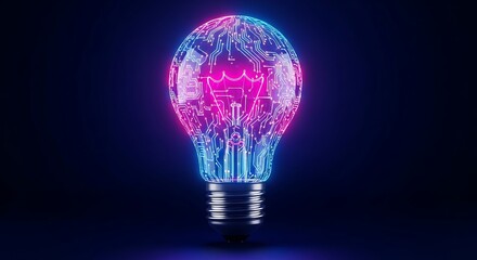Photo of a glowing lightbulb with circuit board patterns symbolizes innovative technology and ai